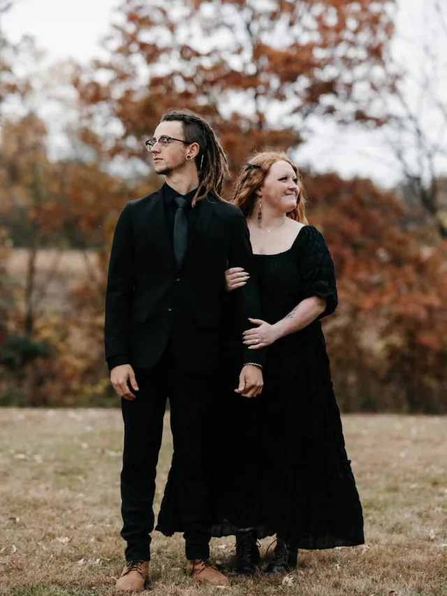 Autumn and Grayson dressed in black for an autumn portrait