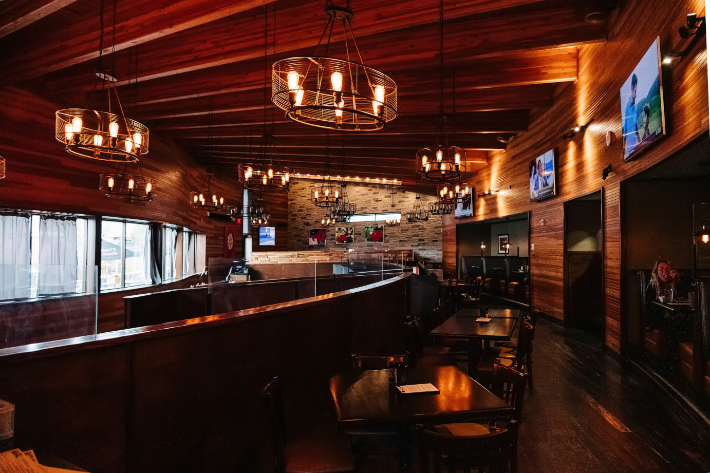 A warm fire table on the patio at Barley and Vine Kitchen